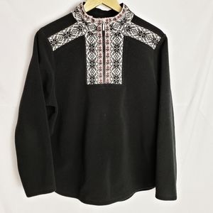 LL Bean Black Nordic Snowflake 1/4 zip Fleece